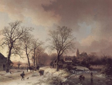 ブルック川の流れ Painting - 冬景色の中の人物 オランダの Barend Cornelis Koekkoek 小川